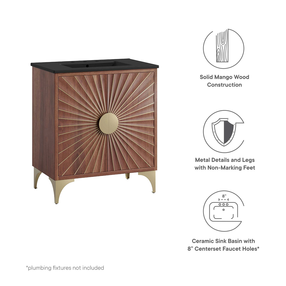 Daylight Black/Walnut 30" Bathroom Vanity - Ornate Home