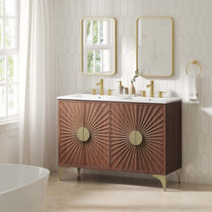 Daylight White/Walnut 48" Double Sink Bathroom Vanity - Ornate Home