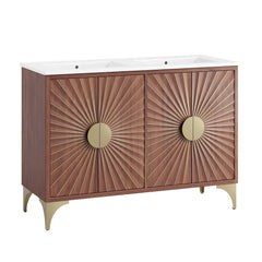 Daylight White/Walnut 48" Double Sink Bathroom Vanity - Ornate Home