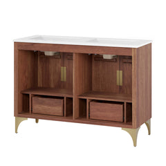 Daylight White/Walnut 48" Double Sink Bathroom Vanity - Ornate Home