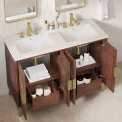 Daylight White/Walnut 48" Double Sink Bathroom Vanity - Ornate Home