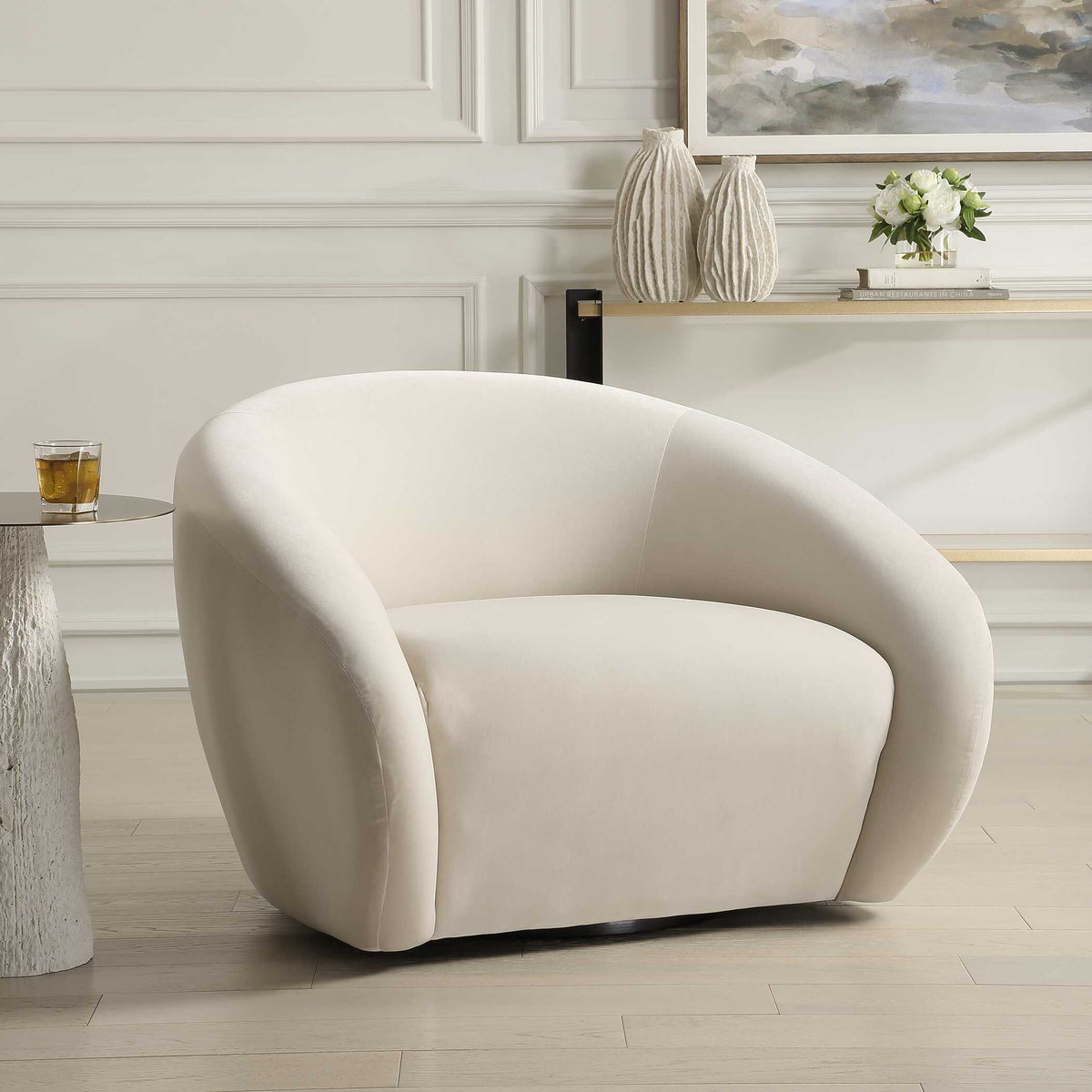 DeSoto Cream Swivel Chair - Ornate Home