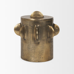 Deacon Antiqued Gold Large Metal Canister with Sculptural Handles - Ornate Home