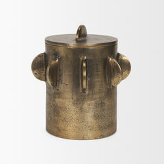 Deacon Antiqued Gold Large Metal Canister with Sculptural Handles - Ornate Home