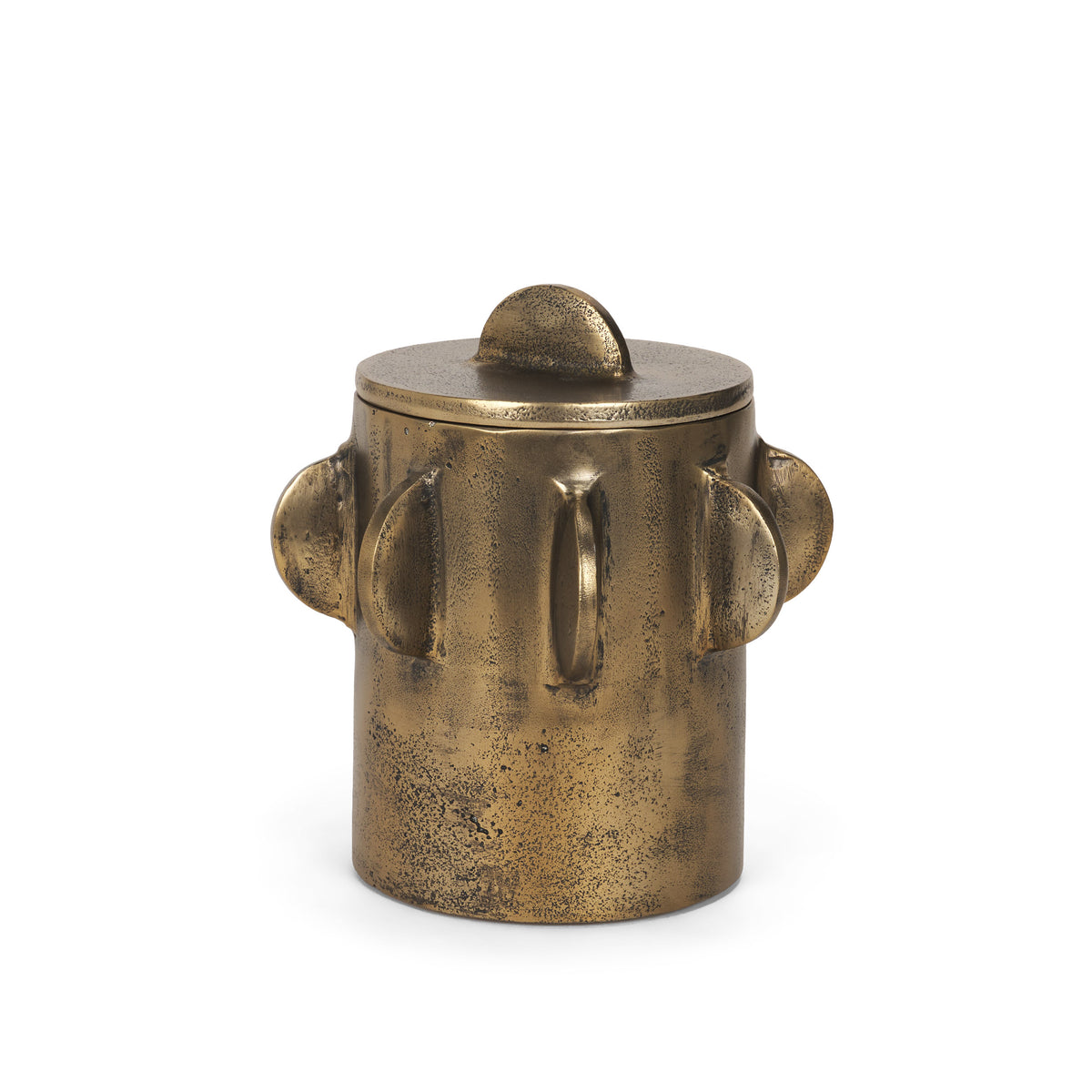 Deacon Antiqued Gold Small Metal Canister with Sculptural Handles - Ornate Home