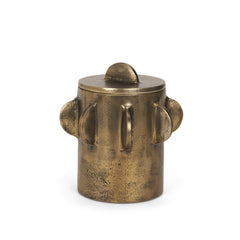 Deacon Antiqued Gold Small Metal Canister with Sculptural Handles - Ornate Home