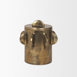 Deacon Antiqued Gold Small Metal Canister with Sculptural Handles - Ornate Home