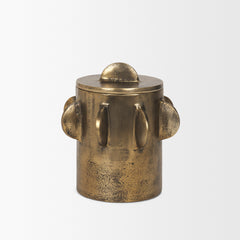 Deacon Antiqued Gold Small Metal Canister with Sculptural Handles - Ornate Home