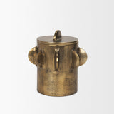 Deacon Antiqued Gold Small Metal Canister with Sculptural Handles - Ornate Home