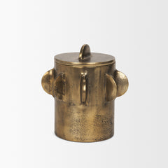Deacon Antiqued Gold Small Metal Canister with Sculptural Handles - Ornate Home