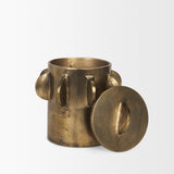 Deacon Antiqued Gold Small Metal Canister with Sculptural Handles - Ornate Home