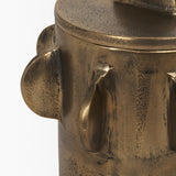 Deacon Antiqued Gold Small Metal Canister with Sculptural Handles - Ornate Home
