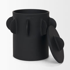 Deacon Matte Black Large Metal Canister with Sculptural Handles - Ornate Home