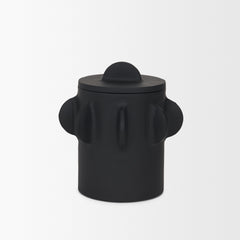 Deacon Matte Black Small Metal Canister with Sculptural Handles - Ornate Home
