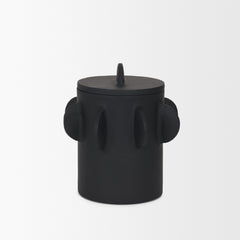 Deacon Matte Black Small Metal Canister with Sculptural Handles - Ornate Home