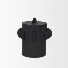Deacon Matte Black Small Metal Canister with Sculptural Handles - Ornate Home
