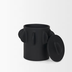 Deacon Matte Black Small Metal Canister with Sculptural Handles - Ornate Home