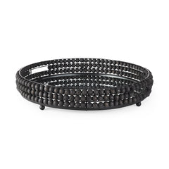 Decatur Black Wooden Bead Mirrored Bottom Round Tray