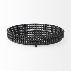 Decatur Black Wooden Bead Mirrored Bottom Round Tray