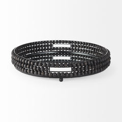 Decatur Black Wooden Bead Mirrored Bottom Round Tray
