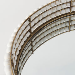 Decatur White Wooden Bead Mirrored Bottom Round Tray