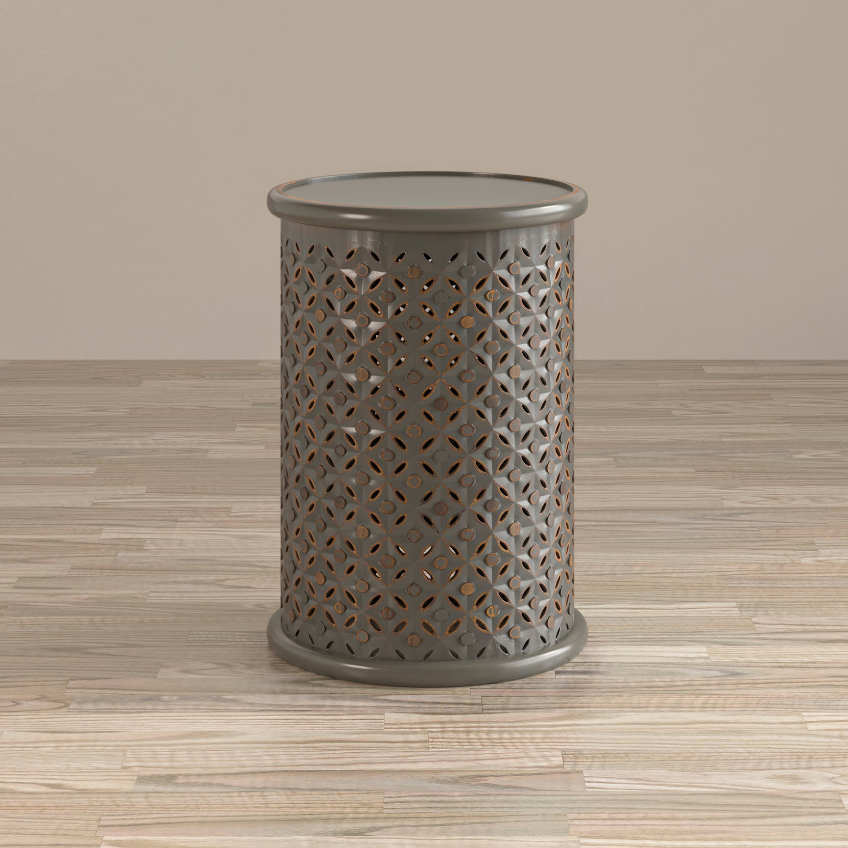Decker Antique Grey Large Drum Table - Ornate Home
