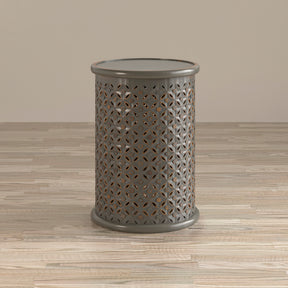 Decker Antique Grey Large Drum Table - Ornate Home