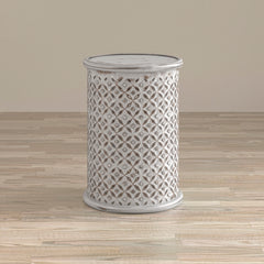 Decker Antique White Large Drum Table - Ornate Home