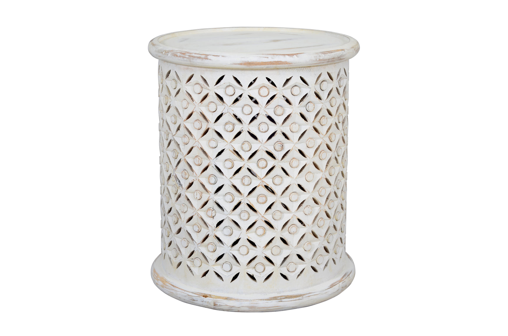 Decker Antique White Small Drum Table - Ornate Home