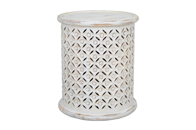 Decker Antique White Small Drum Table - Ornate Home