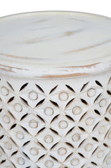 Decker Antique White Small Drum Table - Ornate Home