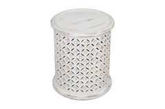 Decker Antique White Small Drum Table - Ornate Home