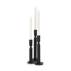 Declan Matte Black Textured Cast Metal Taper Candle Holder