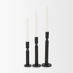 Declan Matte Black Textured Cast Metal Taper Candle Holder