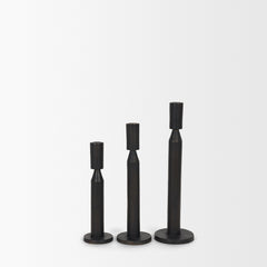 Declan Matte Black Textured Cast Metal Taper Candle Holder