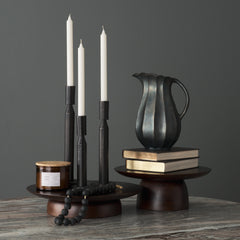 Declan Matte Black Textured Cast Metal Taper Candle Holder