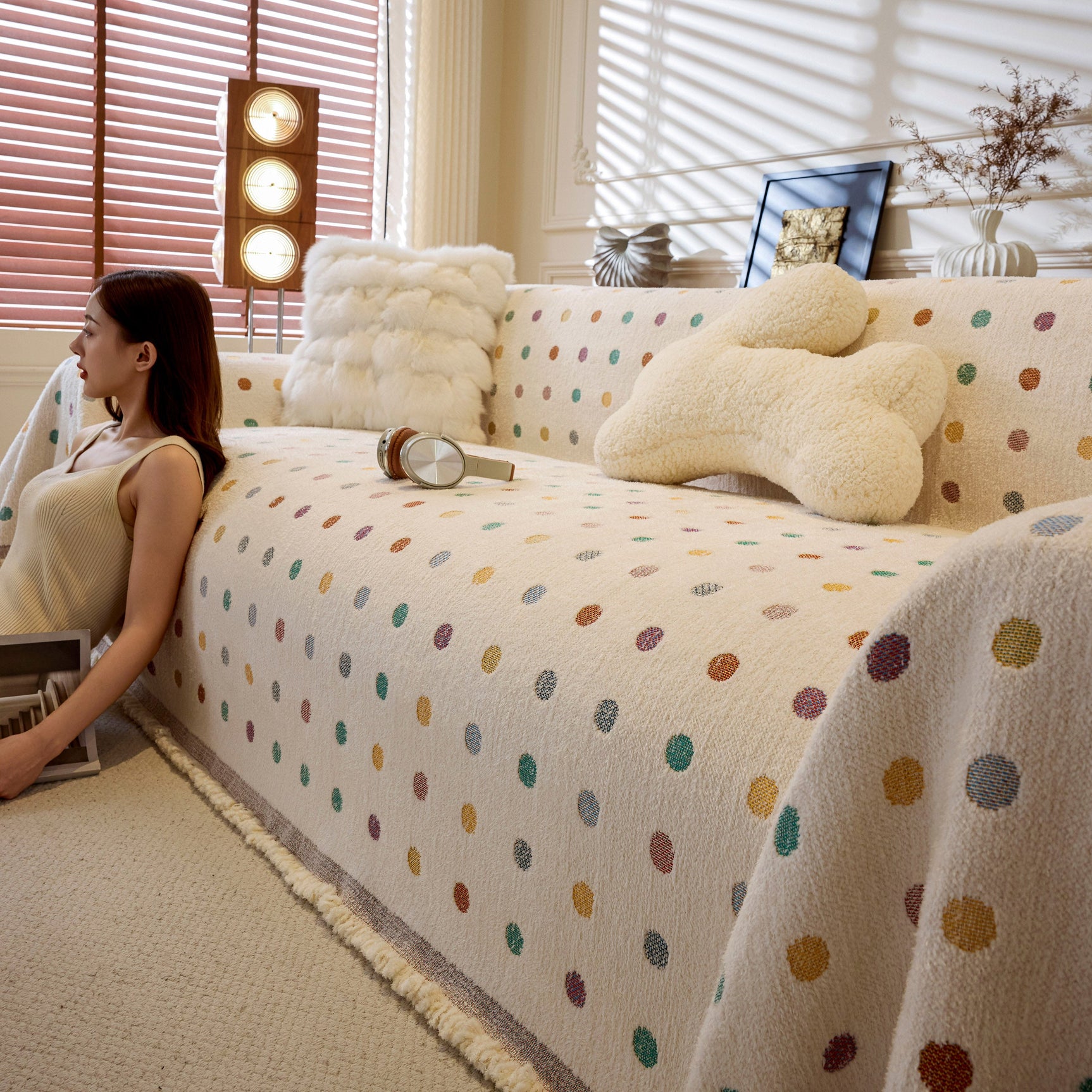 Decorative Plush Textured Woven Sofa Cover Throw, Cozy Soft Couch Protector Blanket - Ornate Home