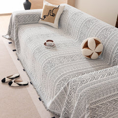 Decorative Slipcover for Pets, Kids, Boho Woven Couch Cover Throw Blanket with Tassel - Ornate Home
