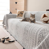 Decorative Slipcover for Pets, Kids, Boho Woven Couch Cover Throw Blanket with Tassel - Ornate Home