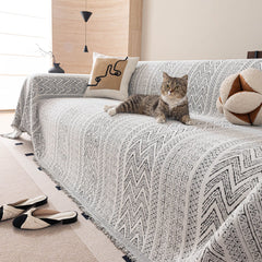Decorative Slipcover for Pets, Kids, Boho Woven Couch Cover Throw Blanket with Tassel - Ornate Home