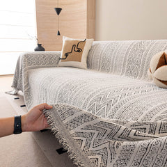 Decorative Slipcover for Pets, Kids, Boho Woven Couch Cover Throw Blanket with Tassel - Ornate Home