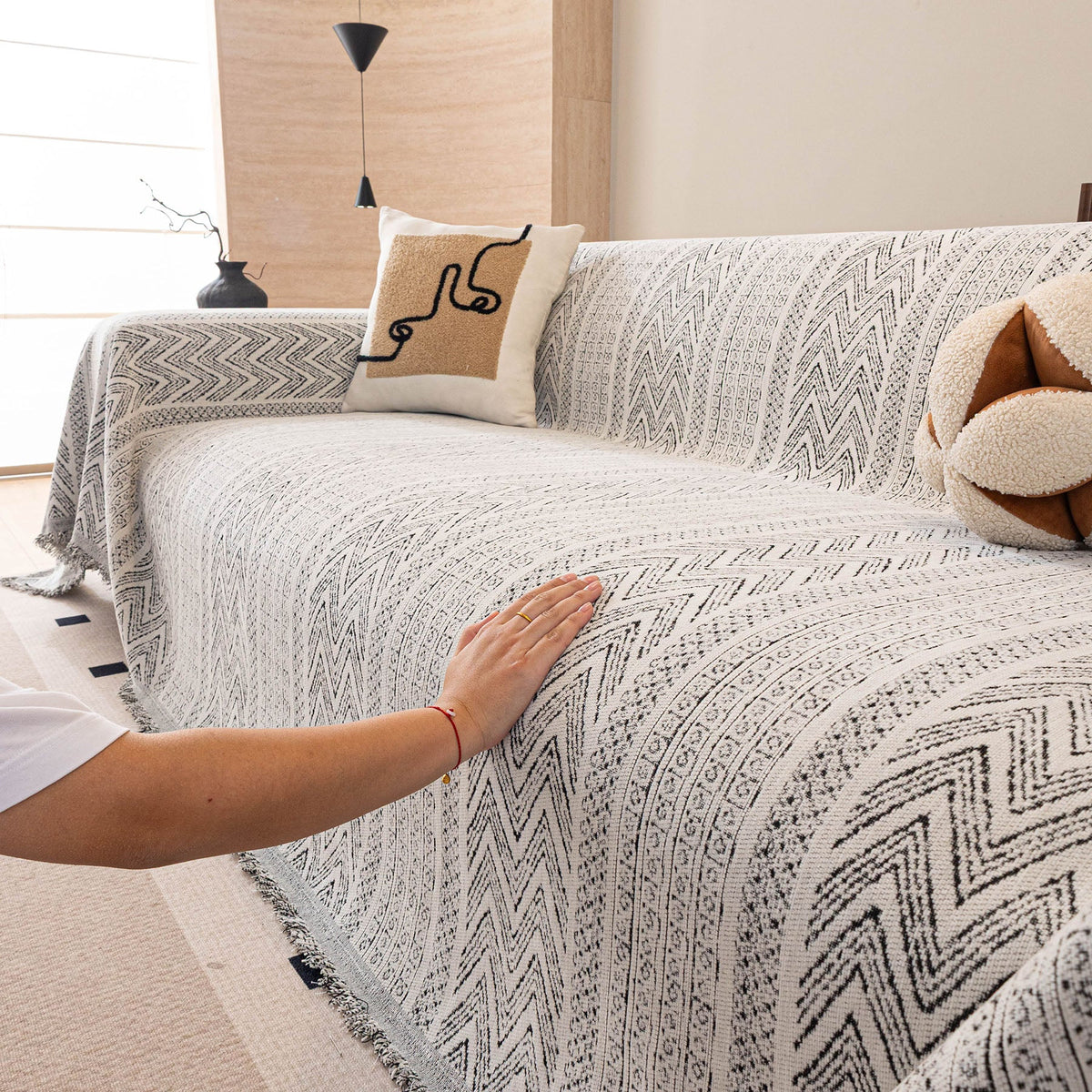 Decorative Slipcover for Pets, Kids, Boho Woven Couch Cover Throw Blanket with Tassel - Ornate Home