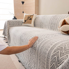 Decorative Slipcover for Pets, Kids, Boho Woven Couch Cover Throw Blanket with Tassel - Ornate Home