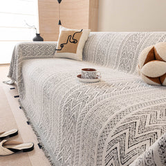 Decorative Slipcover for Pets, Kids, Boho Woven Couch Cover Throw Blanket with Tassel - Ornate Home