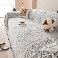 Decorative Slipcover for Pets, Kids, Boho Woven Couch Cover Throw Blanket with Tassel - Ornate Home