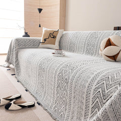 Decorative Slipcover for Pets, Kids, Boho Woven Couch Cover Throw Blanket with Tassel - Ornate Home