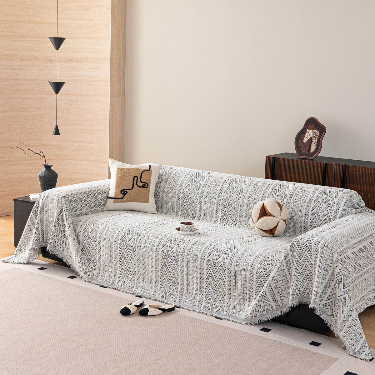 Decorative Slipcover for Pets, Kids, Boho Woven Couch Cover Throw Blanket with Tassel - Ornate Home