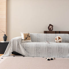 Decorative Slipcover for Pets, Kids, Boho Woven Couch Cover Throw Blanket with Tassel - Ornate Home