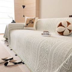 Decorative Slipcover for Pets, Kids, Boho Woven Couch Cover Throw Blanket with Tassel - Ornate Home
