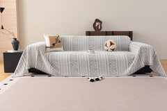 Decorative Slipcover for Pets, Kids, Boho Woven Couch Cover Throw Blanket with Tassel - Ornate Home
